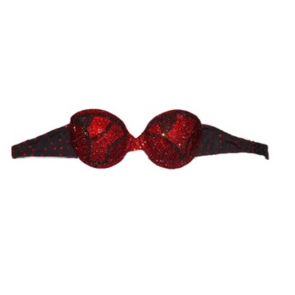 Crystal Rhinestone Classic Red Tones Mixed Swirls Glam Bling Strapless Bra New - Picture 3 of 10